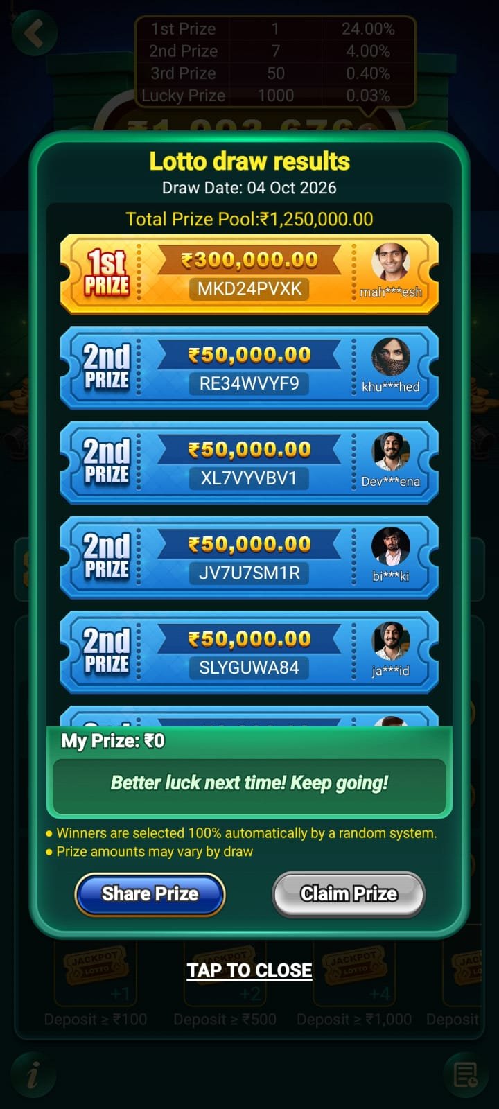789 Jackpots draw