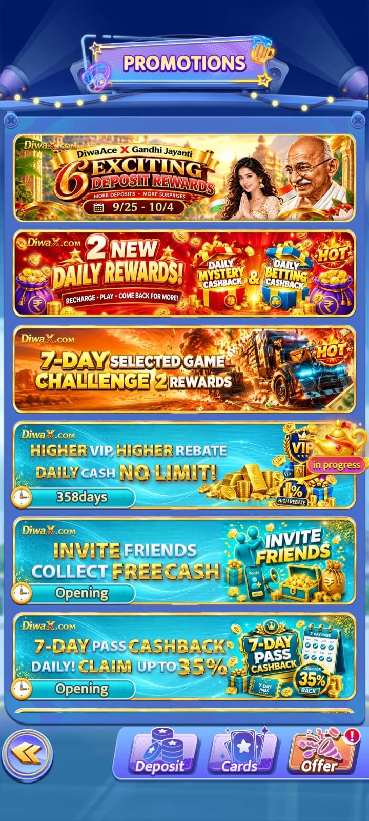 DiwaX promotions and daily rewards